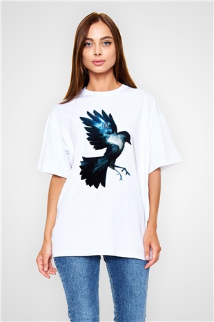 Kuş Beyaz Unisex Oversize Tişört T-Shirt