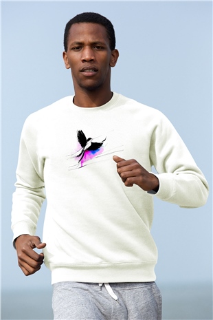 Kuş Beyaz Unisex Sweatshirt