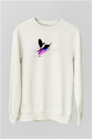 Kuş Beyaz Unisex Sweatshirt