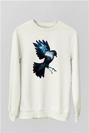 Kuş Beyaz Unisex Sweatshirt