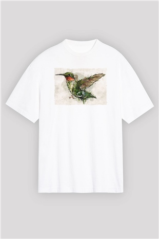 Kuş Beyaz Oversize Tişört Oversize T-shirt - TişörtFabrikası