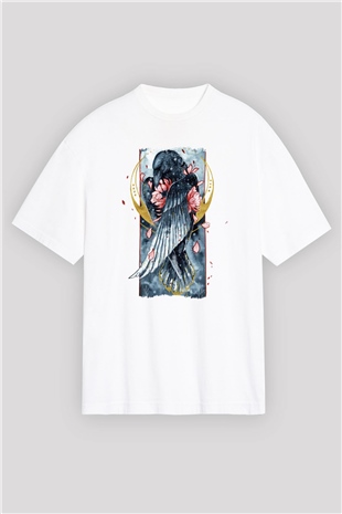 Kuş Beyaz Oversize Tişört Oversize T-shirt - TişörtFabrikası