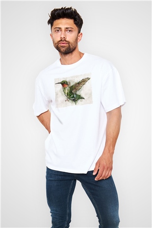 Kuş Beyaz Oversize Tişört Oversize T-shirt - TişörtFabrikası