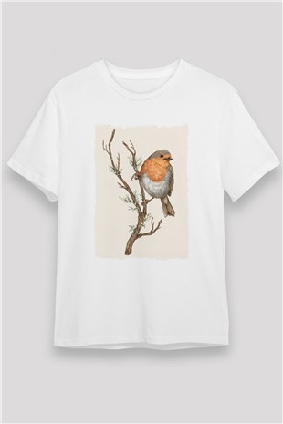 Kuş Beyaz Unisex Tişört T-Shirt - TişörtFabrikası