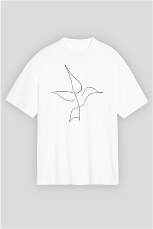 Kuş Beyaz Oversize Tişört Oversize T-shirt - TişörtFabrikası