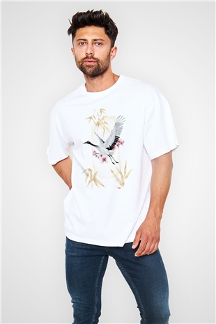 Kuş Beyaz Oversize Tişört Oversize T-shirt - TişörtFabrikası