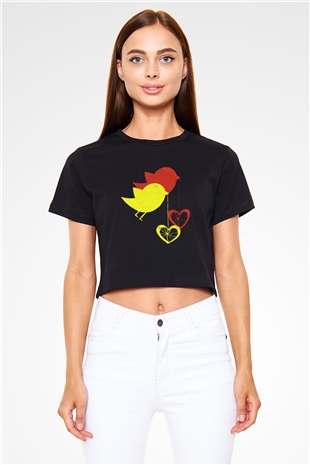 Kuş Siyah Crop Top Tişört