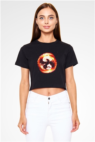 Kuş Siyah Crop Top Tişört