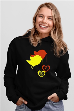 Kuş Siyah Unisex Hoodie