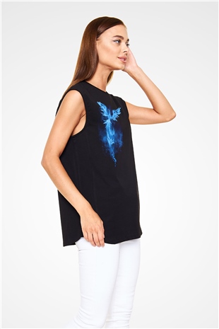 Kuş Siyah Unisex Kolsuz Tişört