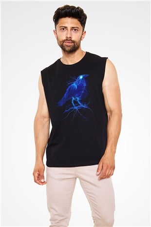 Kuş Siyah Unisex Kolsuz Tişört