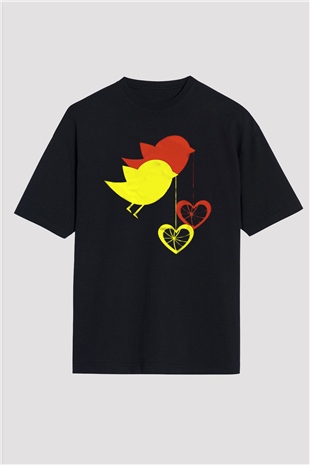 Kuş Siyah Unisex Oversize Tişört T-Shirt