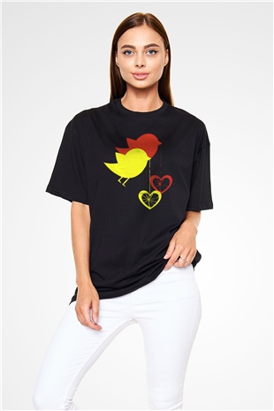 Kuş Siyah Unisex Oversize Tişört T-Shirt