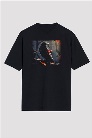 Kuş Siyah Unisex Oversize Tişört T-Shirt