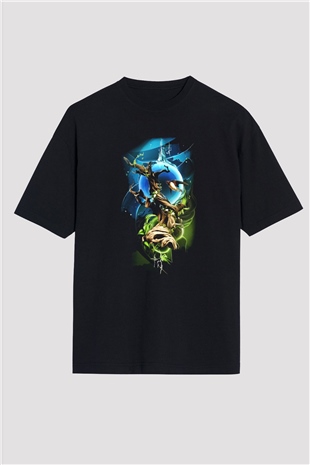 Kuş Siyah Unisex Oversize Tişört T-Shirt
