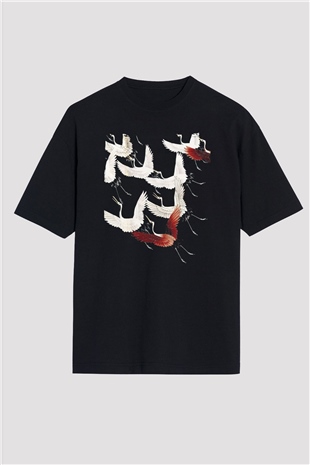Kuş Siyah Oversize Tişört Oversize T-shirt - TişörtFabrikası