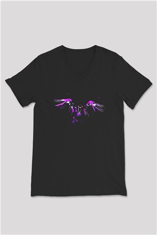 Kuş Siyah Unisex V Yaka Tişört T-Shirt