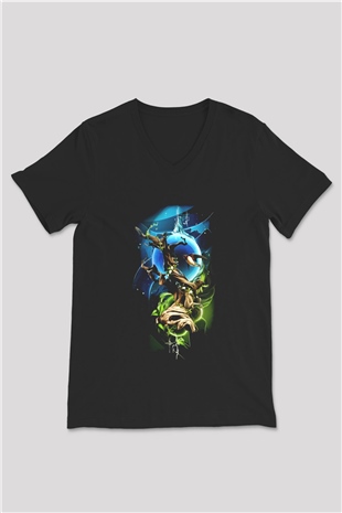 Kuş Siyah Unisex V Yaka Tişört T-Shirt