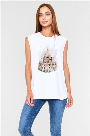 Kutsal Kalp Bazilikası Beyaz Unisex Kolsuz Tişört