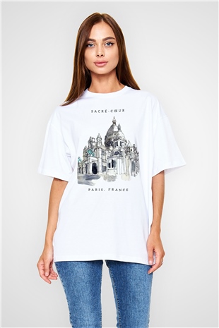 Kutsal Kalp Bazilikası Beyaz Oversize Tişört Oversize T-shirt - TişörtFabrikası