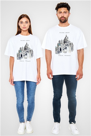 Kutsal Kalp Bazilikası Beyaz Oversize Tişört Oversize T-shirt - TişörtFabrikası