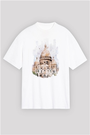 Kutsal Kalp Bazilikası Beyaz Oversize Tişört Oversize T-shirt - TişörtFabrikası