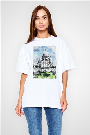 Kutsal Kalp Bazilikası Beyaz Oversize Tişört Oversize T-shirt - TişörtFabrikası