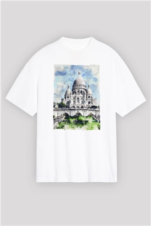 Kutsal Kalp Bazilikası Beyaz Oversize Tişört Oversize T-shirt - TişörtFabrikası