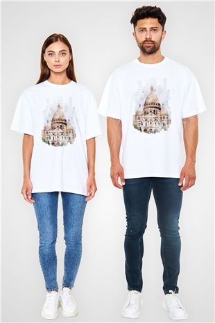 Kutsal Kalp Bazilikası Beyaz Oversize Tişört Oversize T-shirt - TişörtFabrikası