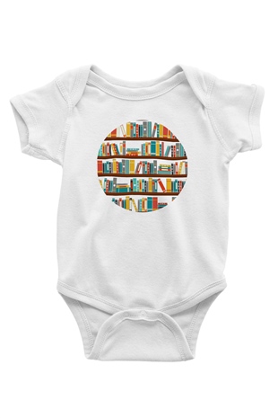 Kütüphaneci Baskılı Beyaz Unisex Bebek Body - Zıbın