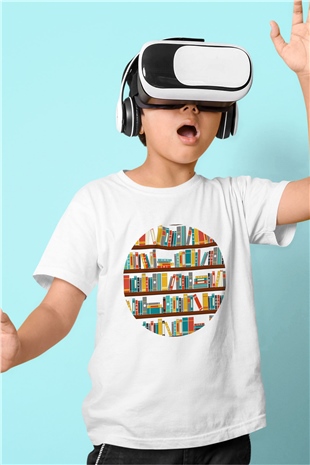Kütüphaneci Baskılı Beyaz Unisex Çocuk Tişört