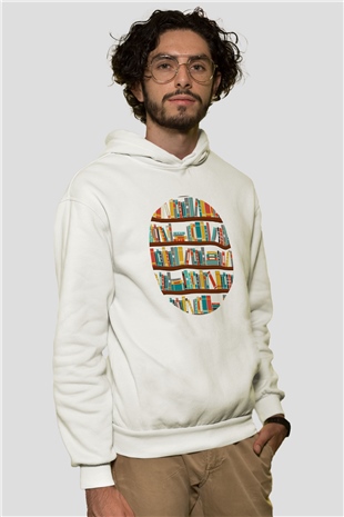 Kütüphaneci Beyaz Unisex Hoodie