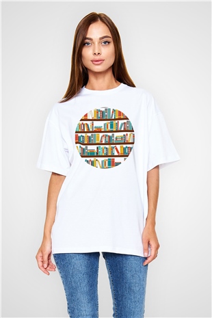 Kütüphaneci Beyaz Unisex Oversize Tişört T-Shirt