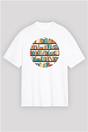 Kütüphaneci Beyaz Unisex Oversize Tişört T-Shirt