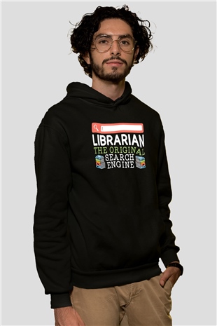 Kütüphaneci Siyah Unisex Kapüşonlu Sweatshirt