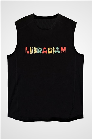 Kütüphaneci Siyah Unisex Kolsuz Tişört