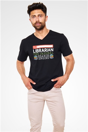 Kütüphaneci Siyah Unisex V Yaka Tişört
