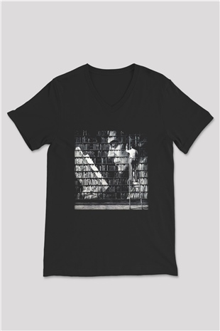Kütüphaneci Siyah Unisex V Yaka Tişört T-Shirt