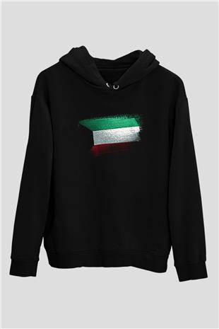 Kuveyt - Kuwait Bayrağı Baskılı Unisex Siyah Kapüşonlu Sweatshirt