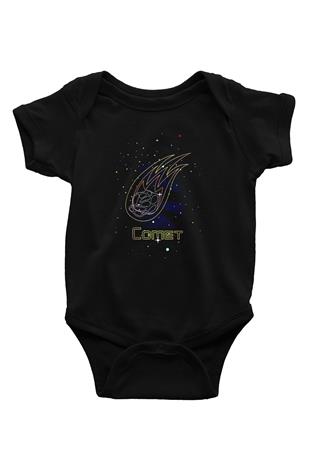 Kuyruklu Yıldız Baskılı Unisex  Siyah Bebek Body - Zıbın