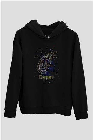 Kuyruklu Yıldız Baskılı Unisex Siyah Hoodie