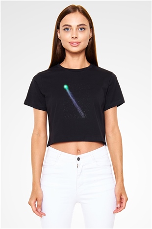 Kuyruklu yıldız Siyah Crop Top Tişört