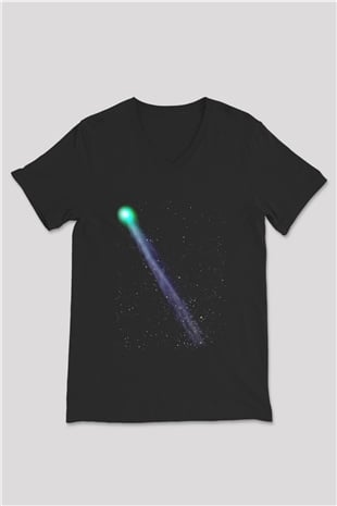 Kuyruklu yıldız Siyah Unisex V Yaka Tişört T-Shirt