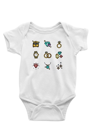Kuyumcu Baskılı Beyaz Unisex Bebek Body - Zıbın