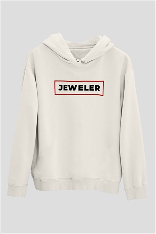 Kuyumcu Beyaz Unisex Kapüşonlu Sweatshirt