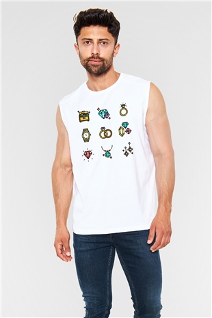 Kuyumcu Beyaz Unisex Kolsuz Tişört