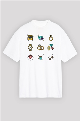 Kuyumcu Beyaz Unisex Oversize Tişört T-Shirt