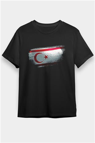 Kuzey Kıbrıs Türk Cumhuriyeti - Northern Cyprus Bayrağı Baskılı Unisex Siyah Tişört