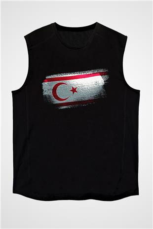 Kuzey Kıbrıs Türk Cumhuriyeti - Northern Cyprus Bayrağı Baskılı Unisex Siyah Kolsuz Tişört