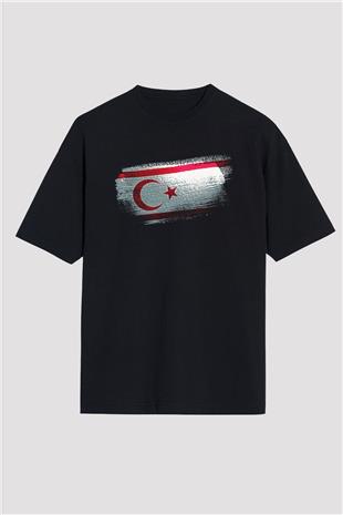 Kuzey Kıbrıs Türk Cumhuriyeti - Northern Cyprus Bayrağı Baskılı Unisex Siyah Oversize Tişört